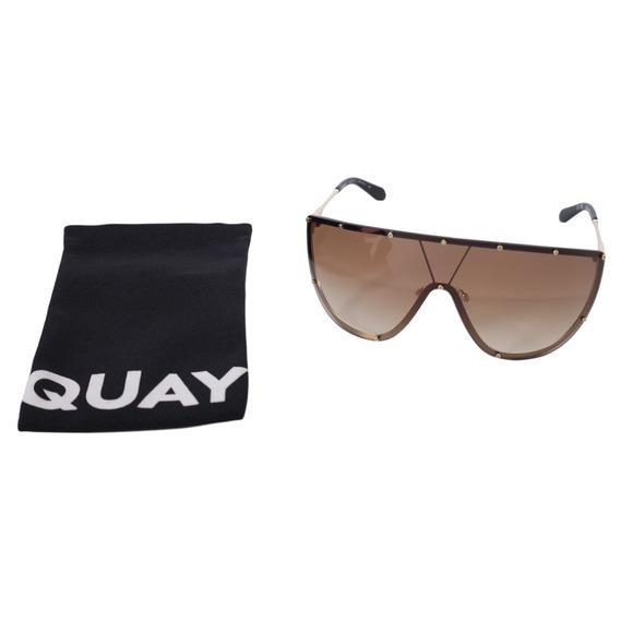 Quay Australia ON SET Shield Sunglasses - Brushed Gold/Camel Gradient - NWT - Picture 13 of 13